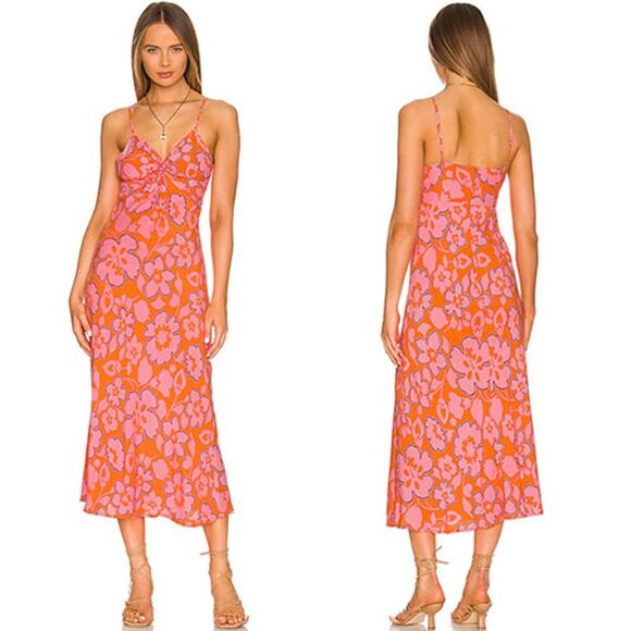 NWT Faithfull The Brand Shayna Paraiso Ruched Floral Midi Dress Multi Color - Picture 1 of 7